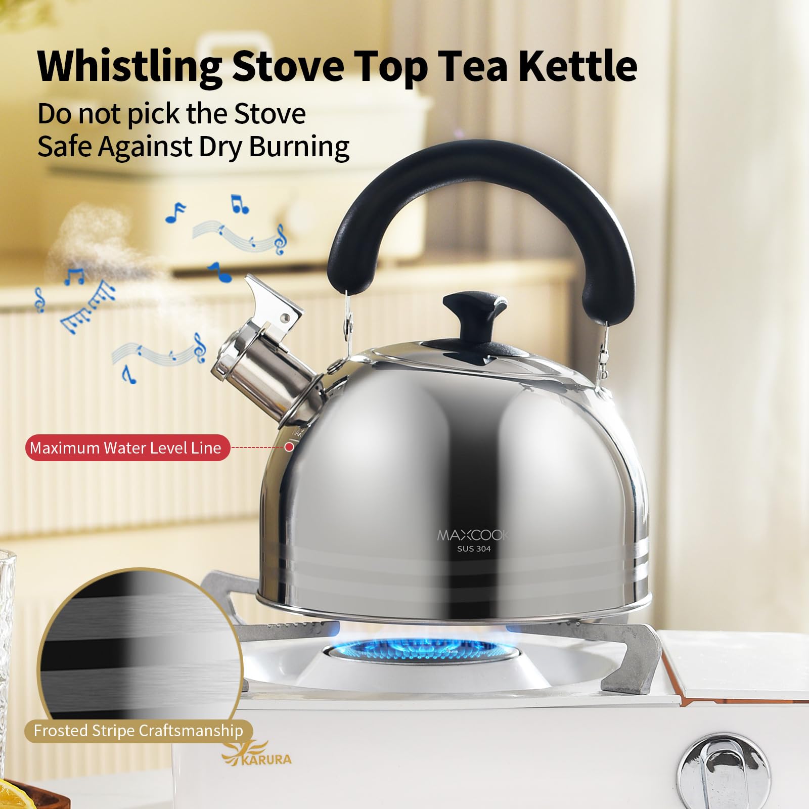MAXCOOK Tea Kettle, 5.7QT 6L Whistling Tea Kettle for Stove Top