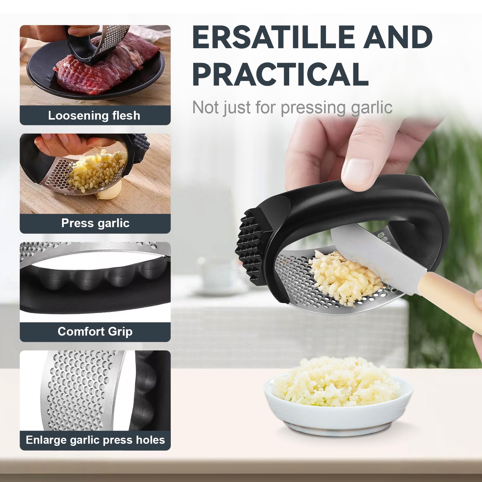 Ywmoml 2 Pack Garlic Press Rocker Set – Innovative Stainless Steel Garlic Mincer & Crusher with 2 Peelers, 2 Scrapers, and 2 Brushes for Effortless Garlic Prep | Complete Garlic Tool Kit (GREEN)