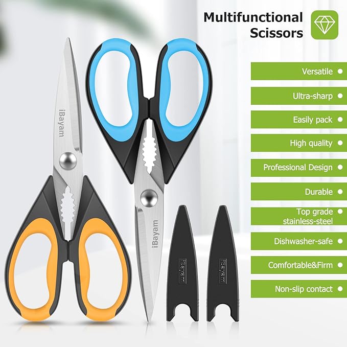 Kitchen Scissors, iBayam 2-Pack 8.7" Kitchen Shears Heavy Duty All Purpose