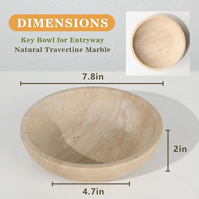 SZGYCSM Travertine Bowl,Decorative Bowl Modern Key Bowl for Entryway Table, Pedestal Bowls for Dining Table Center,Living Room, Kitchen Decor Modern Home Decor Marble Bowls (7.8 Inch)