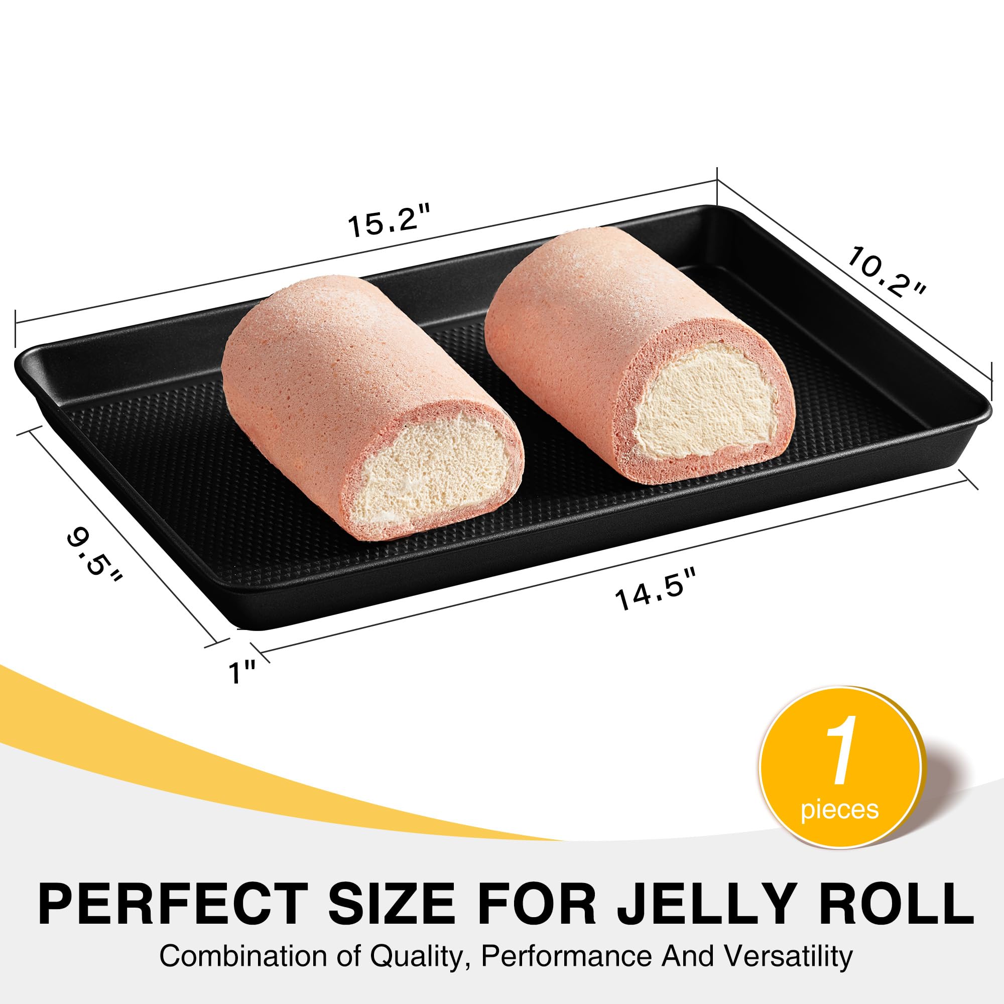 HONGBAKE Jelly Roll Pan 15x10, Cookie Sheets for Baking with Diamond Texture, Baking Sheets Non Stick, Non Toxic Oven Trays for Cooking, Heavy Duty 57% Thicker Carbon Steel, Dark Gray