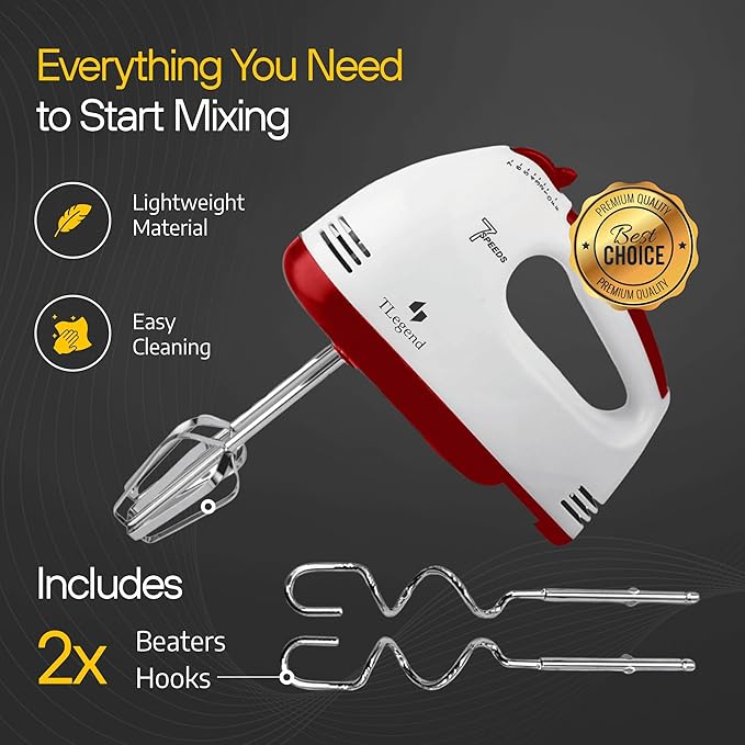 TechnoLegend Hand Mixer Electric Handheld – 7 Speed Ultra Power Electric Mixer Handheld (White)