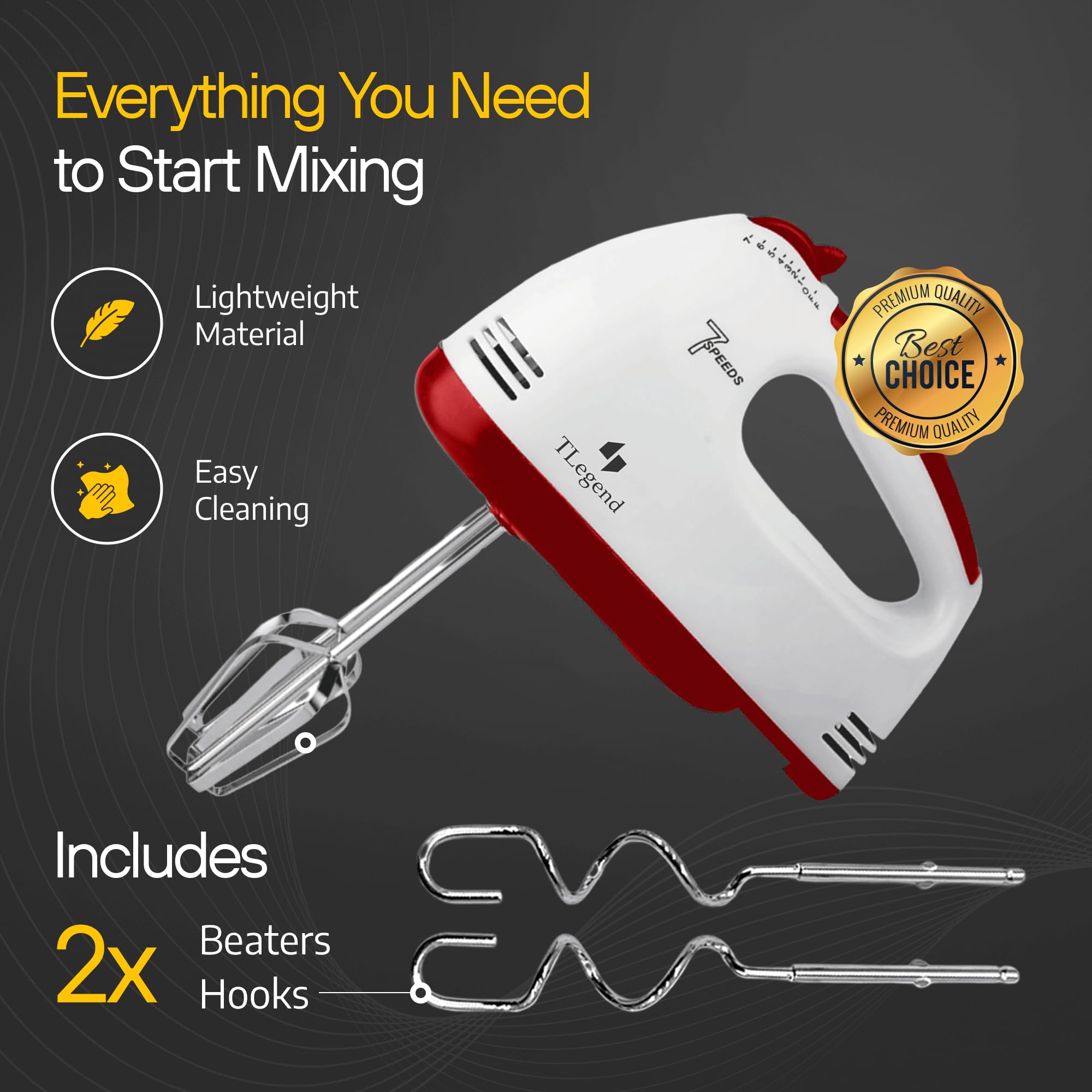 TechnoLegend Hand Mixer Electric Handheld – 7 Speed Ultra Power Electric Mixer Handheld (White)