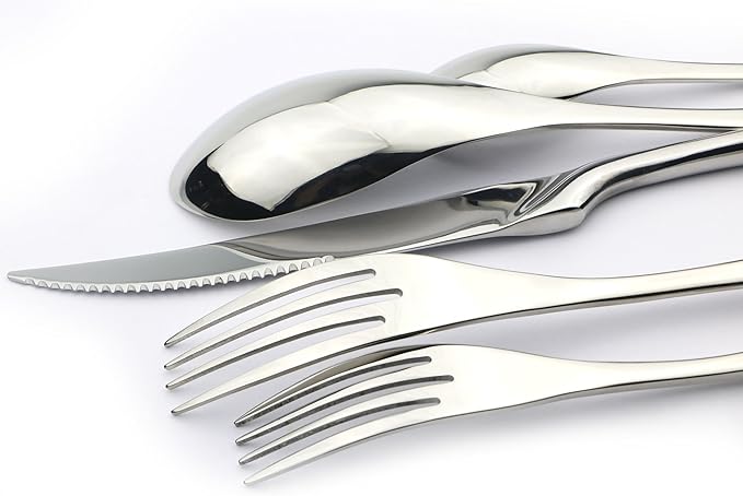 JANKNG 20-Piece 18/10 Stainless Steel Serrated Steak Knife Flatware Set, Service for 4