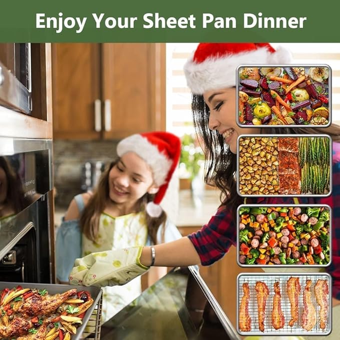 Half Baking Sheet Pan Cooling Rack Set, Stainless Steel 2 Pans + 2 Racks