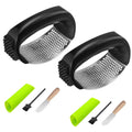 Ywmoml 2 Pack Garlic Press Rocker Set – Innovative Stainless Steel Garlic Mincer & Crusher with 2 Peelers, 2 Scrapers, and 2 Brushes for Effortless Garlic Prep | Complete Garlic Tool Kit (GREEN)