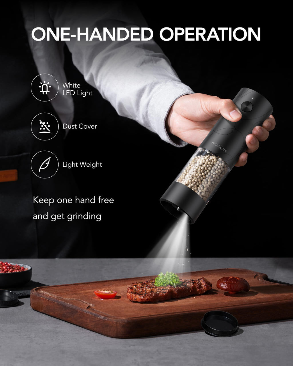 FORLIM Electric Salt & Pepper Grinder Set, Rechargeable 2 Pack, Dual Black