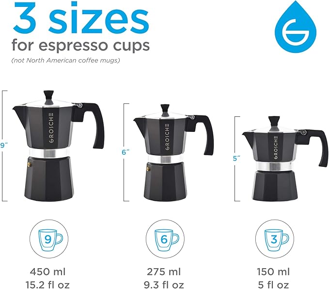 GROSCHE Milano Stovetop Espresso Maker Moka Pot 9 espresso Cup 15.2oz Black