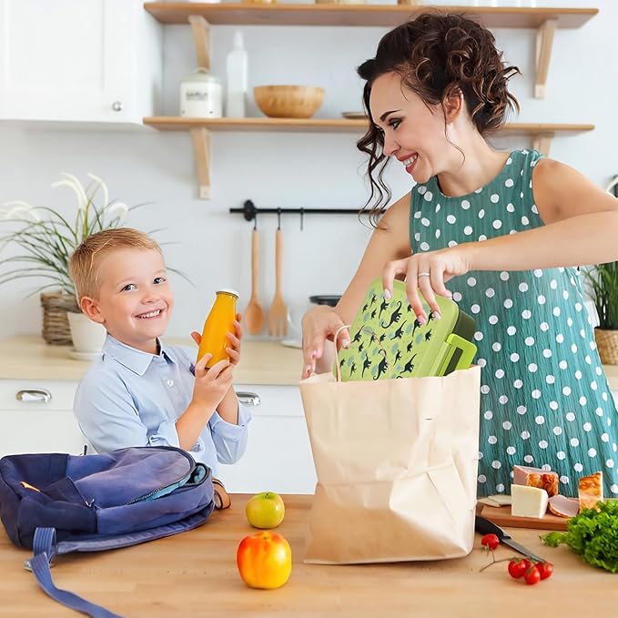 Bento Lunch Box for Kids with 8oz Soup Thermo Leak-Proof Lunch Food Containers with Snack Sauce Container for Kid Girls Boys to School (Forest Dinosaur)