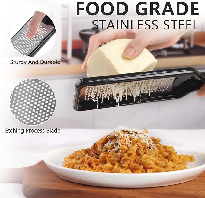 LHS Citrus Lemon Zester & Cheese Grater with Container - Zester Grater with Handle for Parmesan Cheese, Ginger, Garlic, Nutmeg, Chocolate, Fruits, with Anti-Slip Base, Dishwasher Safe