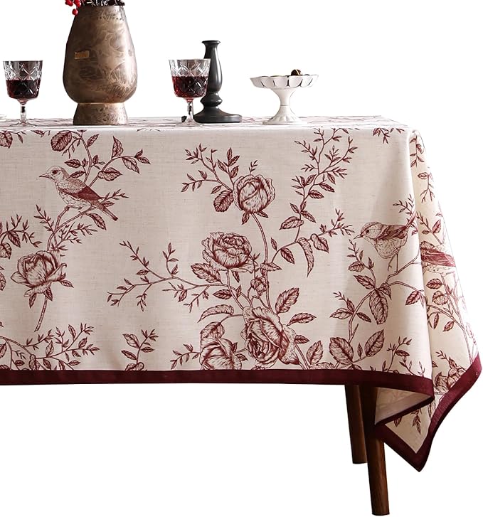 ISAENNE Designer French Linen Rectangular Tablecloth,71"x55"-Harmony
