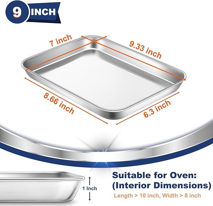 P&P CHEF Baking Sheet Pan, Stainless Steel Cookie Sheet, 9 Inch & 2 Pcs