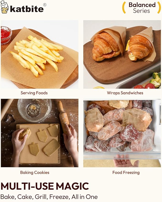 Katbite 8x8 Inch Parchment Paper Sheets 200 PCS, Unbleached and Nonstick