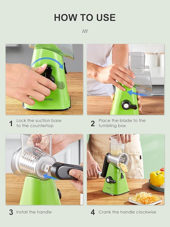 Rotary Cheese Grater with Handle, Reemix Vegetable Cheese Grater