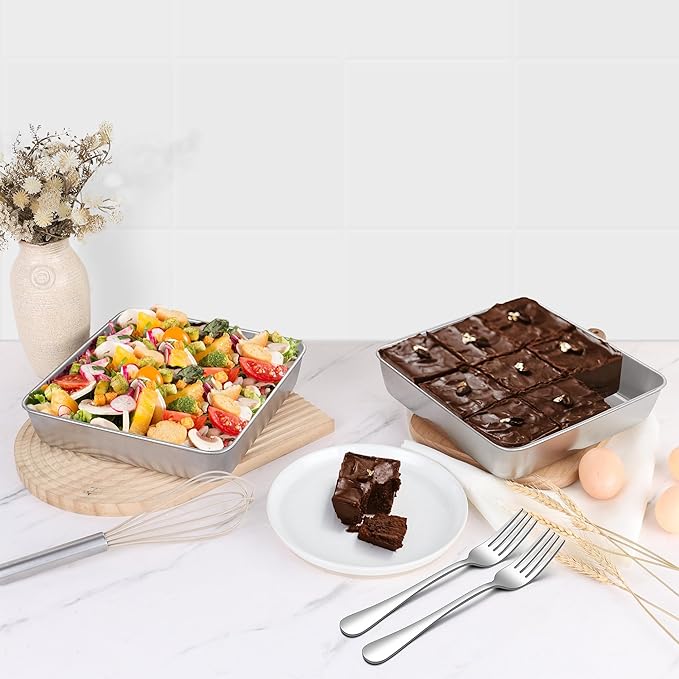 LIANYU 3 PCS 9 x 9 Inch Square Baking Cake Pan, Stainless Steel Cake Molds
