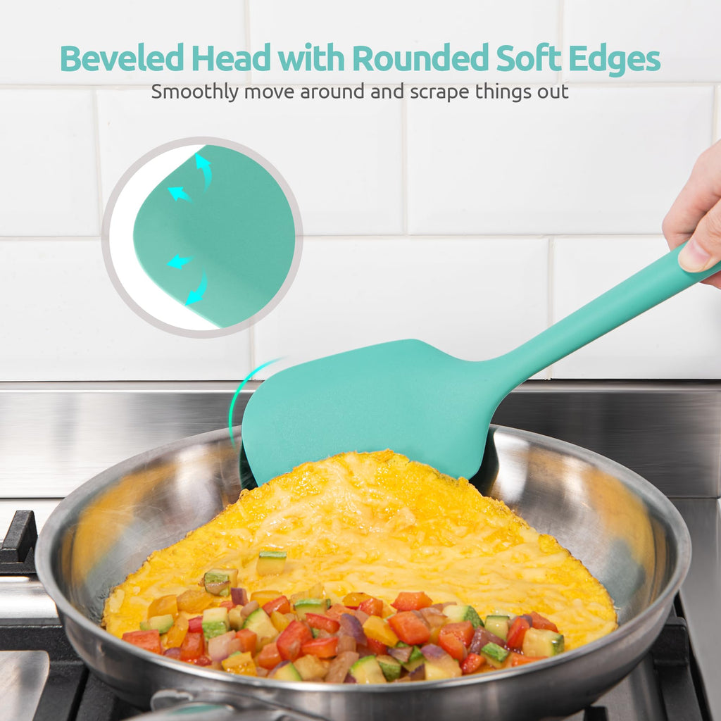 U-Taste Silicone Kitchen Cooking Utensil Set of 5, 13.6" Long, Aqua Sky