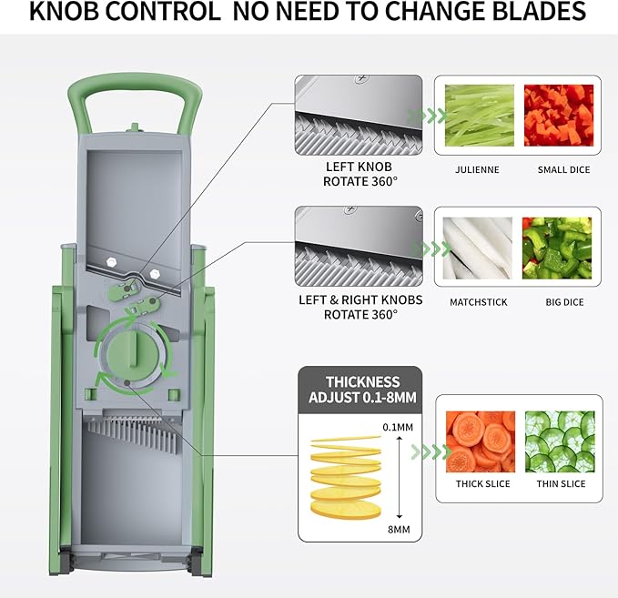 QYKIC Safe Mandoline Slicer Pro for Kitchen with Spiral Shredder 7 in 1