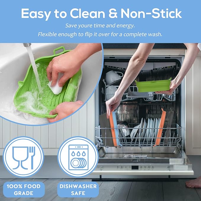 [2 Pack] Silicone Air Fryer Liners Square - Reusable Airfryer Basket - Easy to Clean Air Fryers Pot for 5.8 to 8 Qt Large Air Fryer Baking Tray Oven Accessories, 8.5 Inch