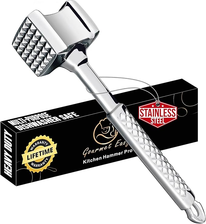 Gourmet Easy Classic Meat Tenderizer Tool, Non-Slip Grip Lifetime Replace
