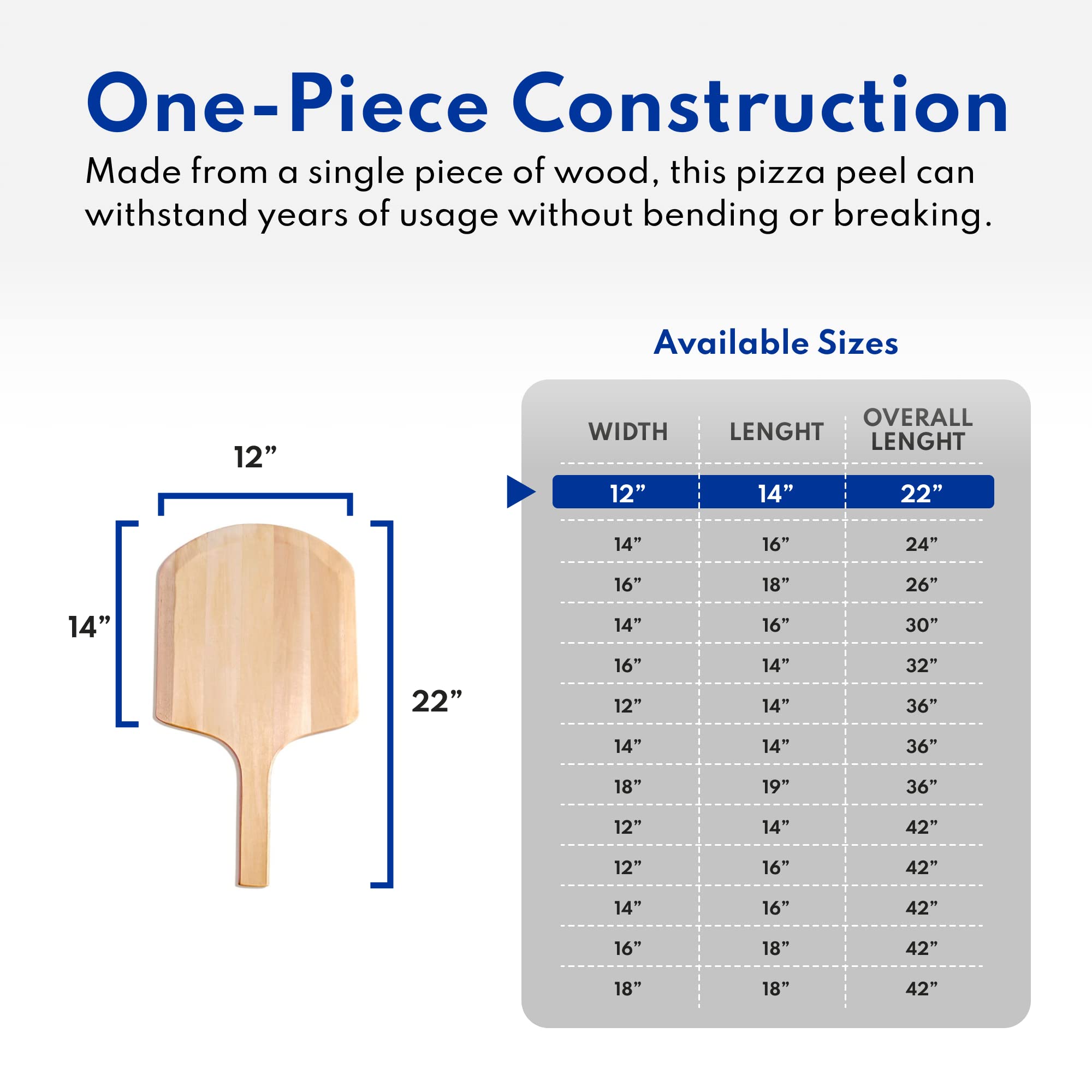 New Star Foodservice 50226 Restaurant-Grade Wooden Pizza Peel, 14" L x 12" W Plate, with 8" L Wooden Handle, 22" Overall Length