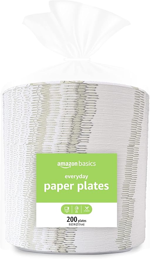 Amazon Basics Everyday Paper Plates, 8.62 Inch, Disposable, 200 Count, Packaging May Vary