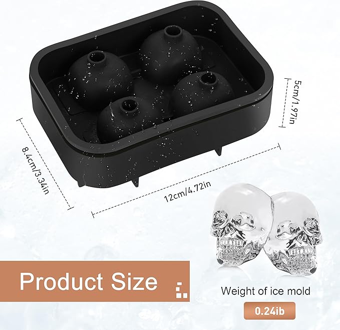 Attimal Ice Cube Tray Skull Shaped Silicone Ice Cube Molds Essential Bartender Accessory for Whiskey Cocktail Bourbon Lovers Eco Friendly Ice Cube Tray