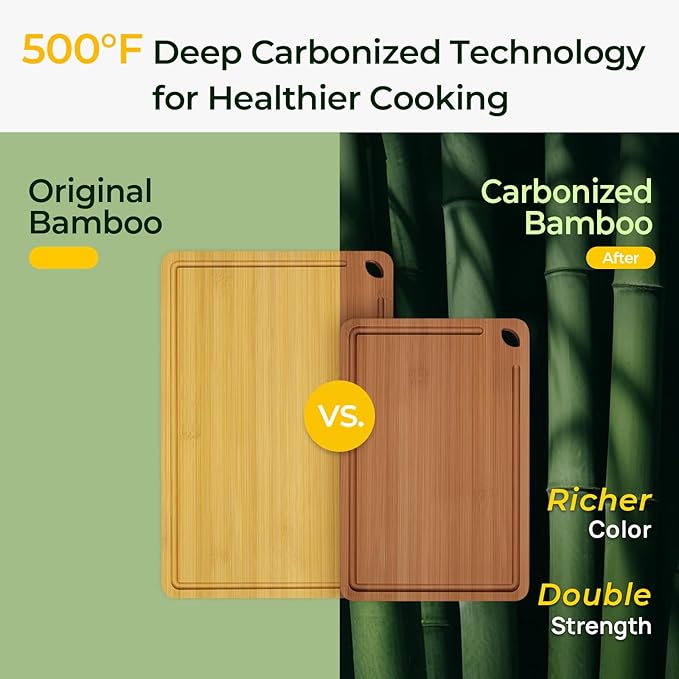 Keechee Carbonized Bamboo Cutting Board Set of 2, Wood Kitchen Boards