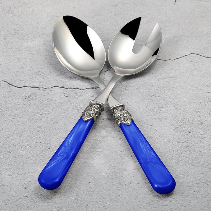 CATHYLIN 2-piece Salad Servers Stainless Steel Salad Serving Set Salad Fork and Spoon (Deep Blue)