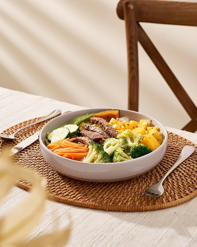 famiware Milkyway 33 oz Pasta Bowls Set of 4, Light Gray