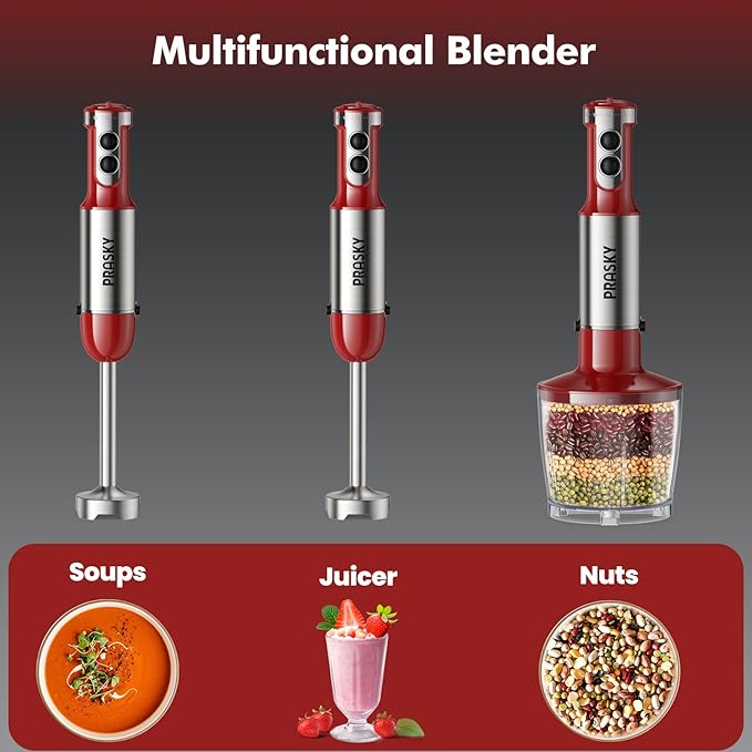 Immersion Blender Handheld 1200W, 5-in-1 Hand Blenders, 20 Speeds Hand Mixer, Stainless Steel Blades, Milk Frother Wand, Whisk, Beaker, Suitable for Kitchen, Protein Shakes and Baby Food
