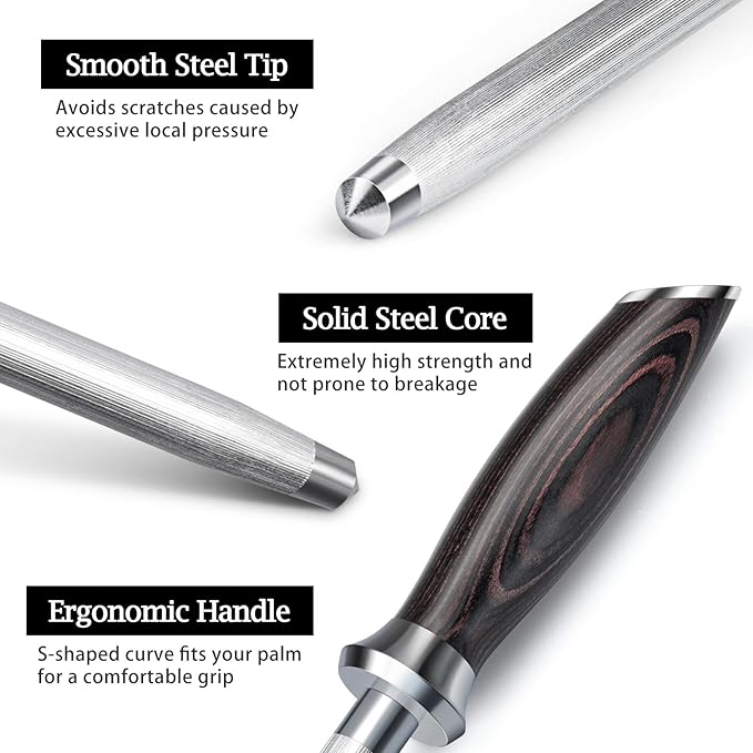 HOSHANHO Honing Rod, 12 Inch Professional Kitchen Knife Sharpener Rod
