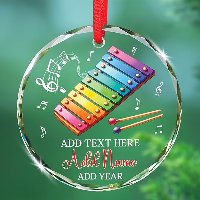 Personalized Xylophonist Christmas Ornament with Text/Name, Xylophone Glass Ornaments Gifts for Music Teacher, Custom Xylophone Player Xmas Tree Ornament, Musical Instrument Lover Glass Keepsake 2026