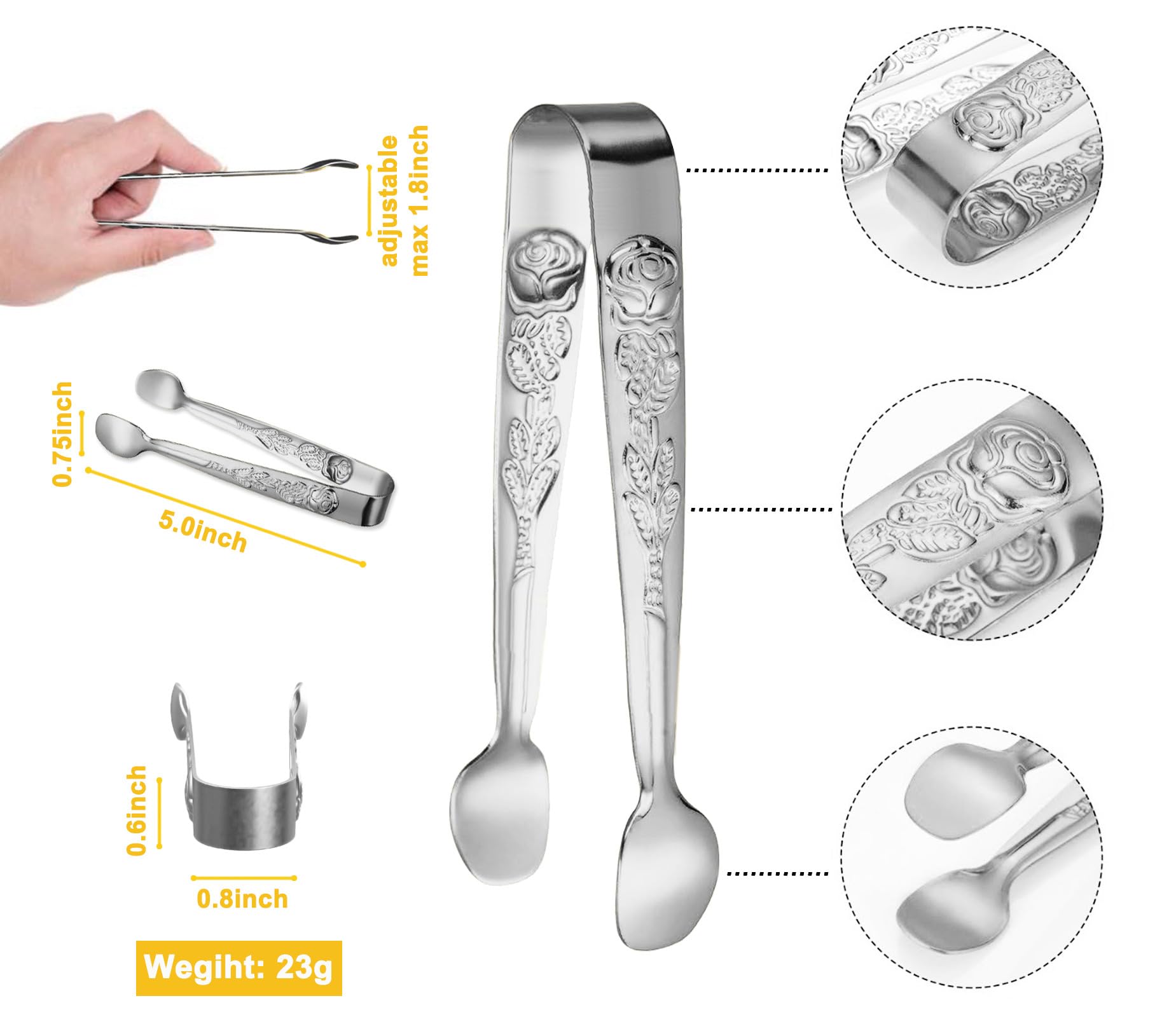 HINMAY 6PCS Mini Serving Tongs 5-Inch Small Sugar Tongs (Silver)