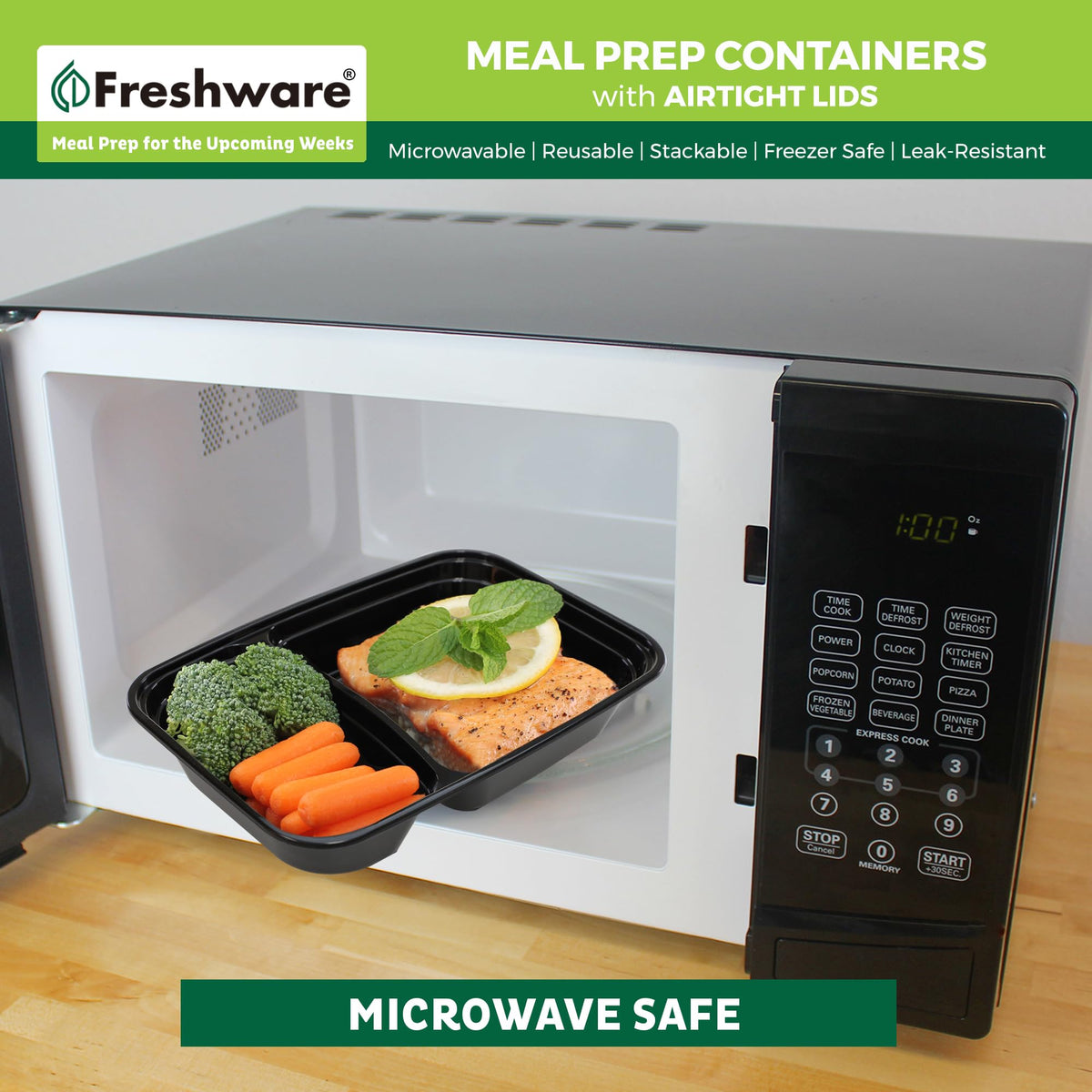 Freshware Meal Prep Containers with Lids 28 oz [50 Pack] 2-Compartment Food Storage Containers, Bento Box Lunch Containers, BPA Free, Airtight, Stackable, Reusable, Microwave/Dishwasher/Freezer Safe