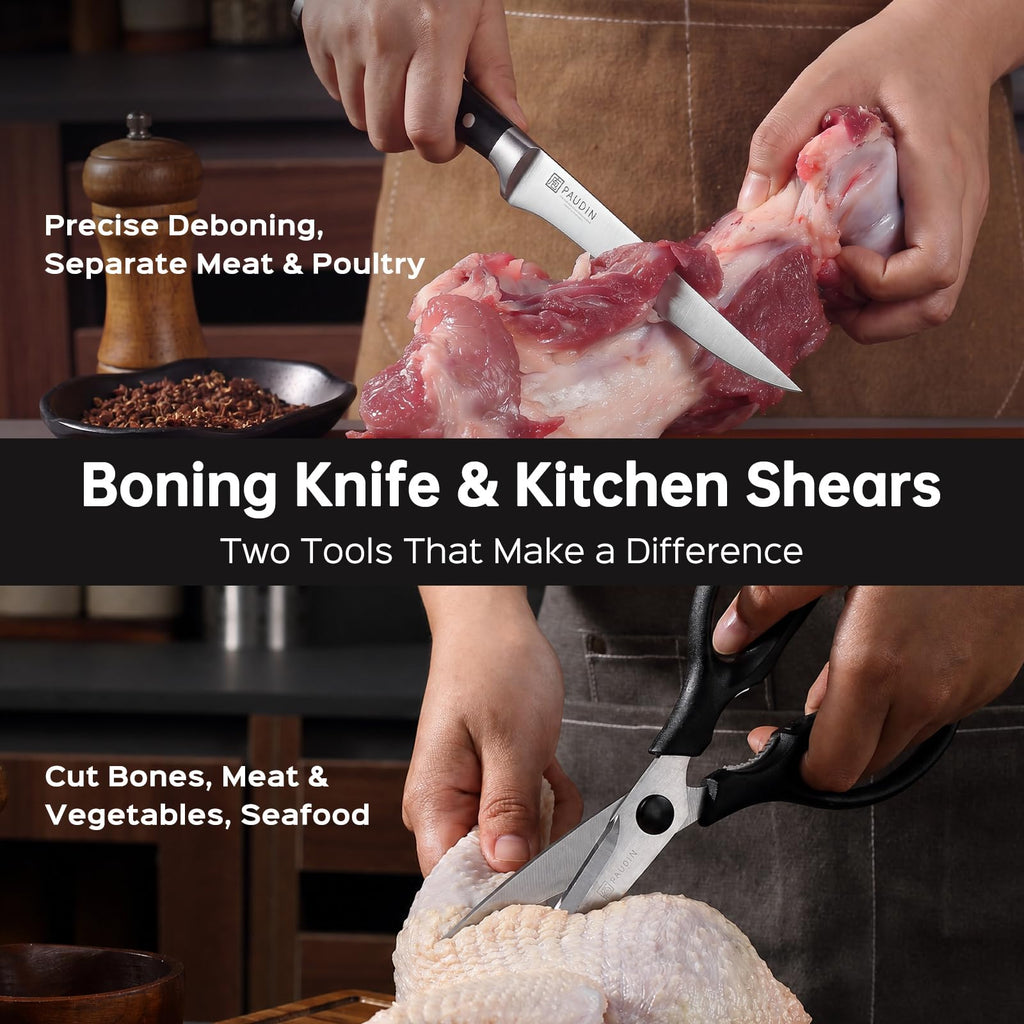 PAUDIN Knife Block Set, 15 Pieces Knife Set with Block, High Carbon Stainless Steel Kitchen Knife Set with Sharpener, Knives Set for Kitchen with Full Tang Triple Rivet Handle