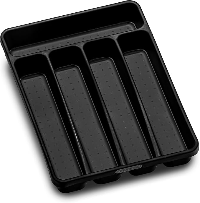 madesmart Classic 5 Compartment Compact Silverware Tray, Carbon