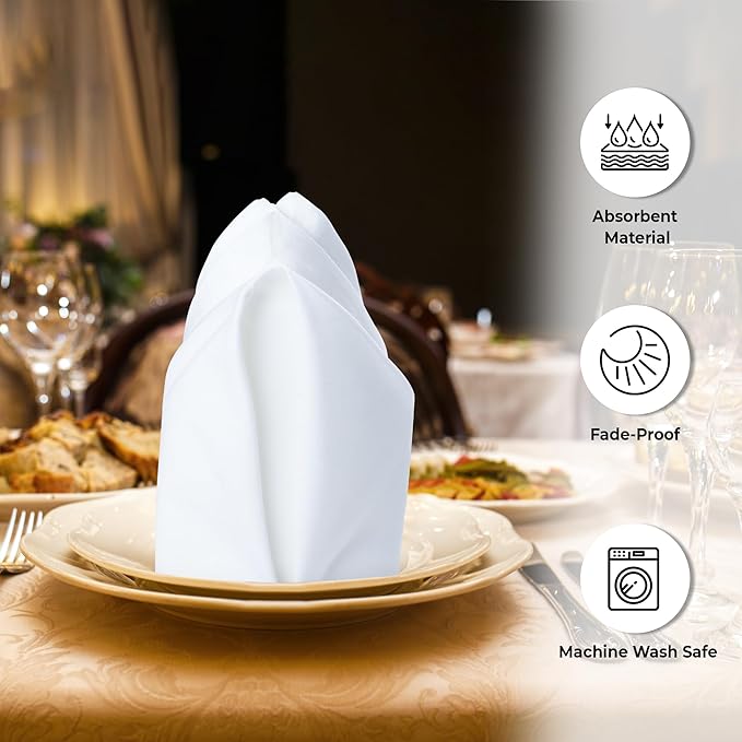 Urban Villa White Cloth Dinner Napkins 100% Cotton (Set of 12) 18x18 Inches