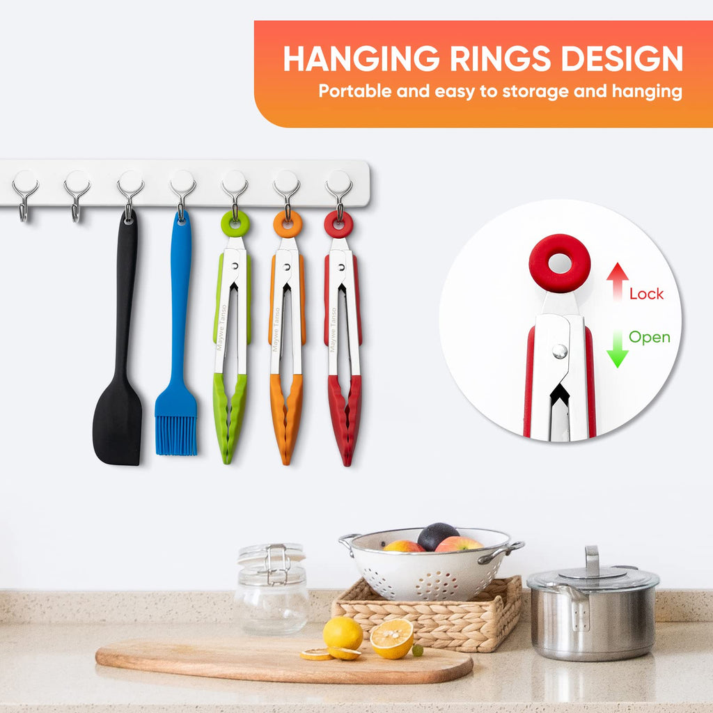 Small Silicone Tongs for Cooking, 3 PCS 7-Inch Mini Serving Tong