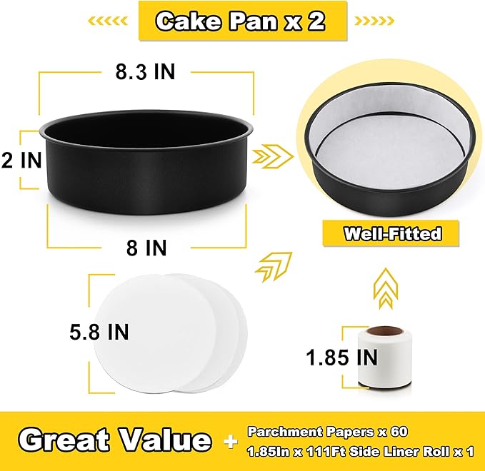 E-far 8 Inch Cake Pans, 3PCS Nonstick Small Cake Pans with Parchment Paper