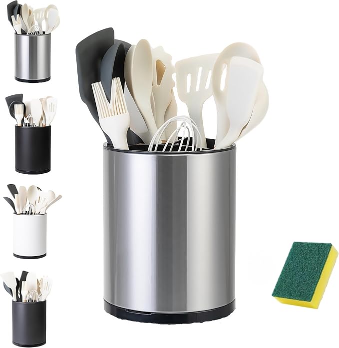 Utensil Holder,Large 360°Rotating Kitchen Utensil Holder For Counter