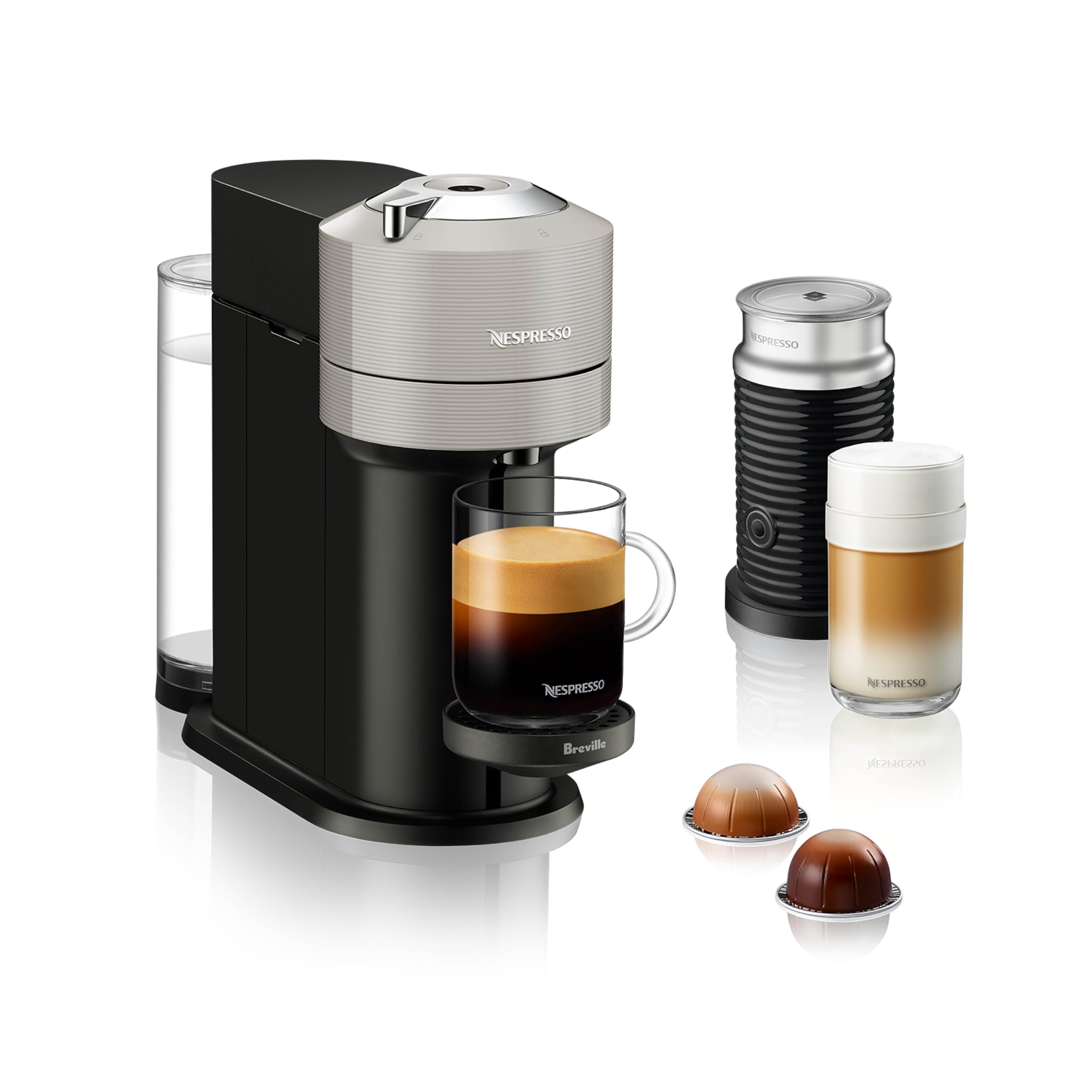 Nespresso Vertuo Next Coffee Machine with Milk Frother, Light Grey