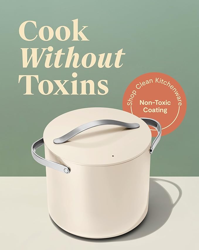 Caraway Stock Pot - 12 Qt Ceramic Coated Pot With Lid - Fee From Forever Chemicals - Large Pot for Bigger Batches - White