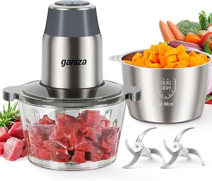 Ganiza Food Processors with 2 Bowls, 450W Meat Grinder Vegetable Chopper