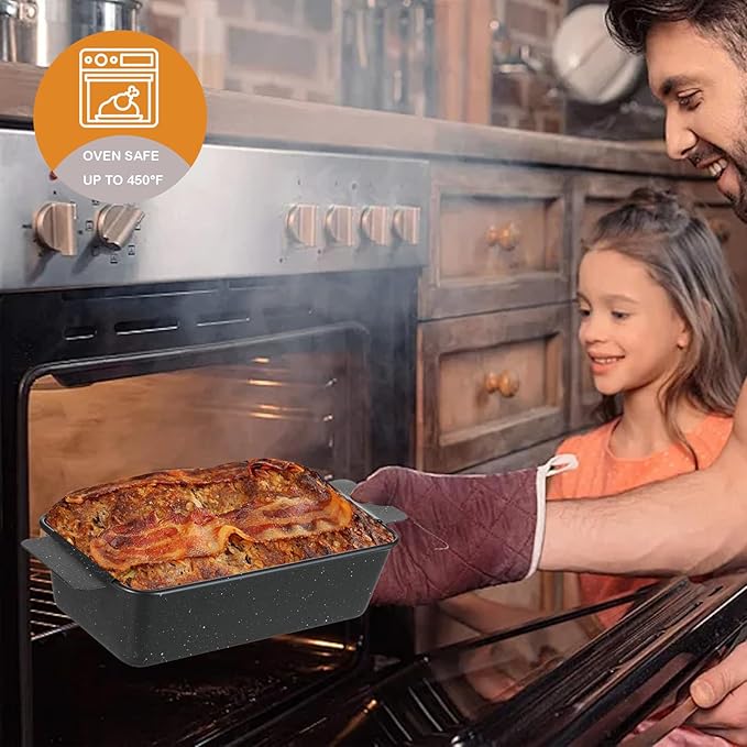 Walooza 9x5 Meatloaf Pan with Drain Tray, Heavy-Gauge Carbon Steel Nonstick Loaf Pan for Baking Bread, Oven-Safe Healthy Baking Pan for Meatloaf, Banana Bread, Sandwich Bread