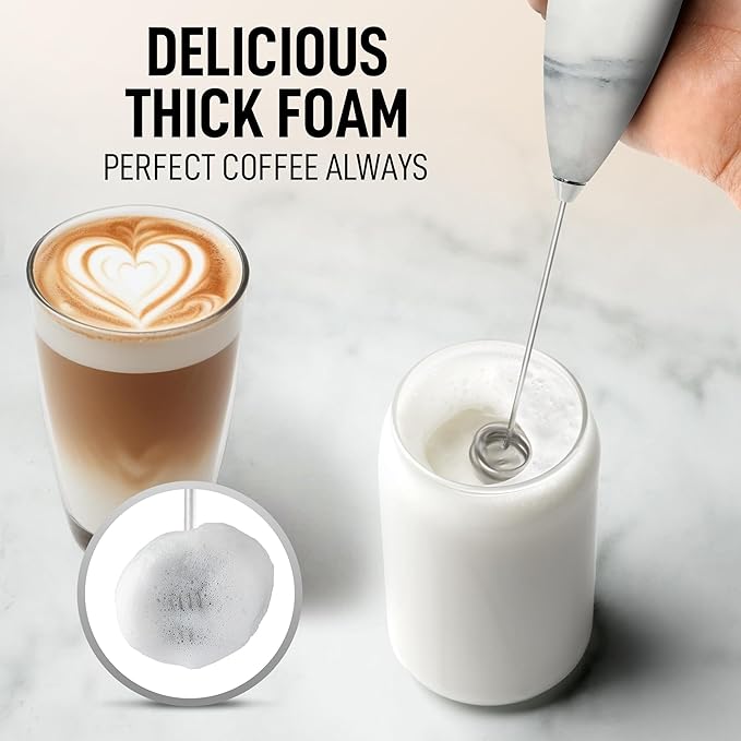 Zulay Kitchen Powerful Milk Frother Wand With Duracell Batteries - Ultra Fast Handheld Drink Mixer - Electric Whisk Foam Maker for Coffee, Lattes, Cappuccino & Matcha - Double Whisk - Quartz