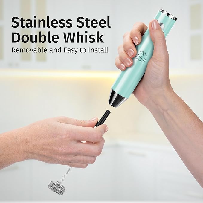 Zulay Kitchen Rechargeable Milk Frother Handheld - Frother Wand, Drink Mixer, Electric Whisk Frother, for Cappuccinos, Matcha & Protein Powder - Lux Double Whisk 2 Speed Waterproof 2000mAh Sky Blue
