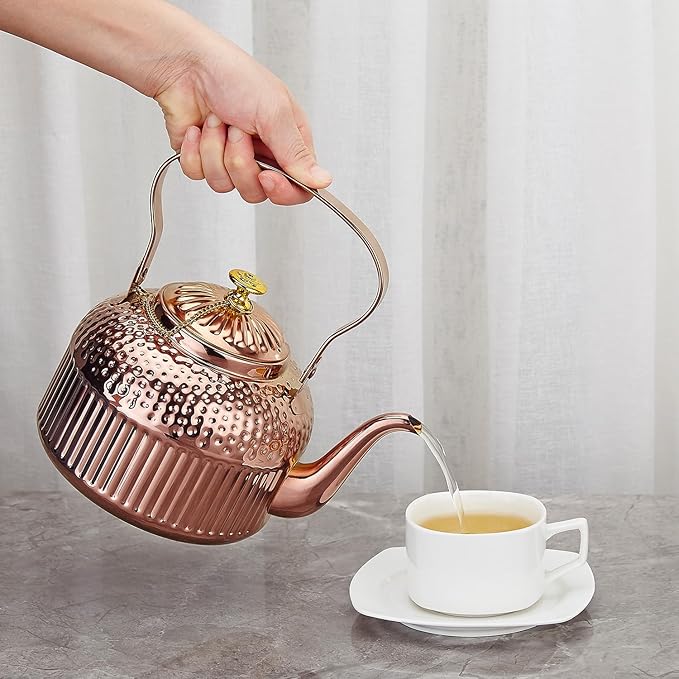 SANQIAHOME Antique 1.8L (60 Oz) Stainless Steel Teapot with Infuser Copper