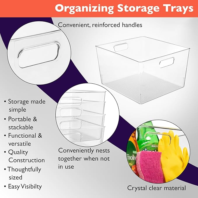 ClearSpace Clear Plastic Storage Bins – XL 6 Pack Perfect Kitchen or Pantry Organization Fridge Organizer and Storage Bins, Cabinet Organizers