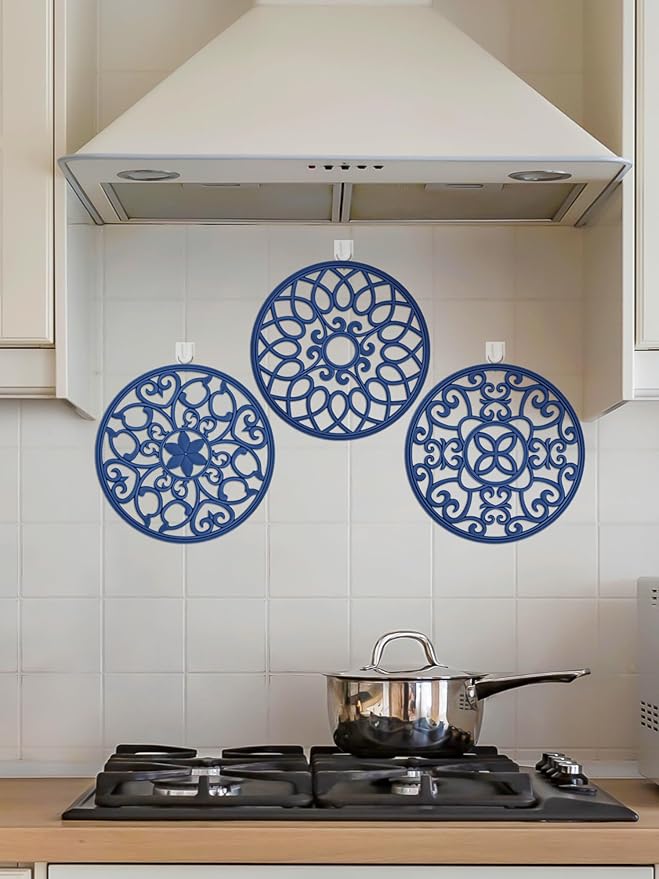 SMARTAKE 3 Set Silicone Trivet Mats for Hot Dishes Pots Pans (Navy Blue)