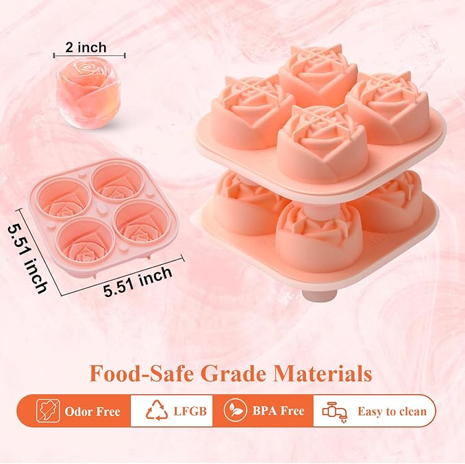 Aibirui Rose Ice Cube Mold,2" x 8 ices,Large Ice Cube Molds,Ice Cube Tray